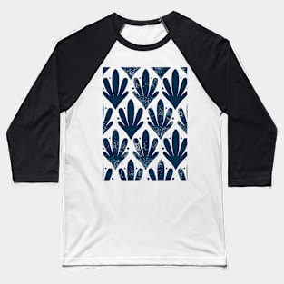 Navy Blue Decorative Stamp Pattern Baseball T-Shirt